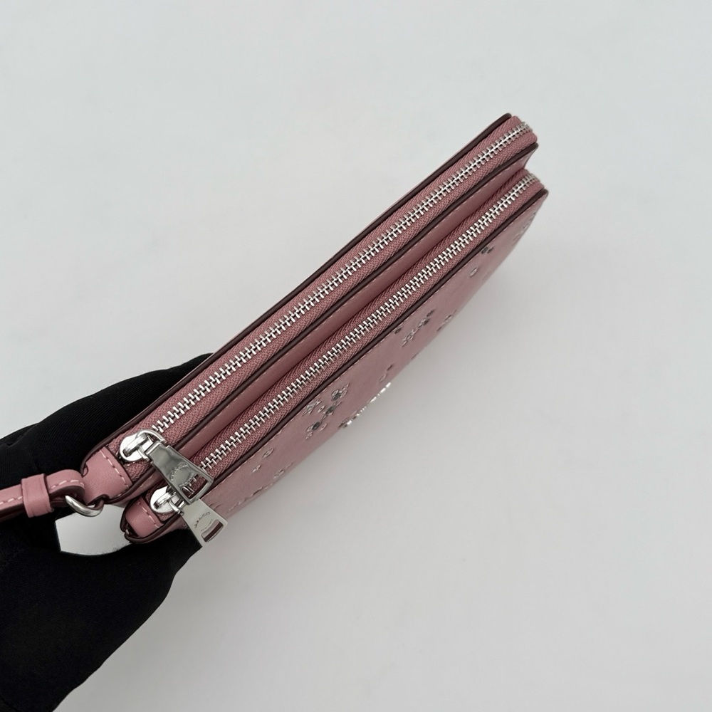 Coach Double Zip Wallet With Star Print Dusty Pink - Picture 8 of 13